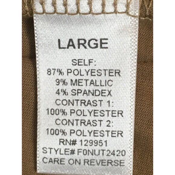 French Bazaar Top Women Size L Tan Blue Sequins Crochet Shoulders Long Sleeves - Picture 7 of 13